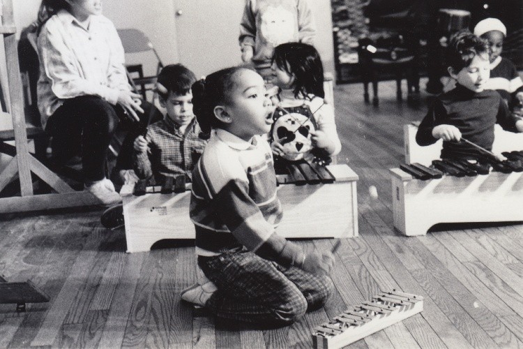 young students in black and white photo