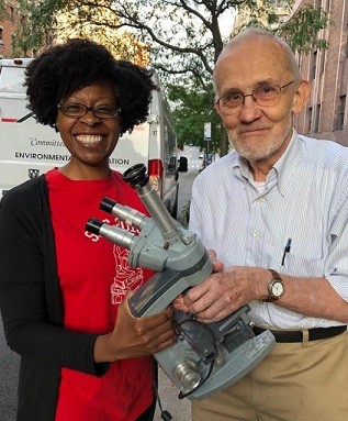 Pictured: Stephanie Farmer, Executive Director Triple F Empowerment (Left), Professor Edward Leonard of Chemical Engineering (Right) Columbia Professor Donates Microscope to Triple F Empowerment